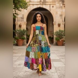 Multicolor Patchwork Maxi Dress